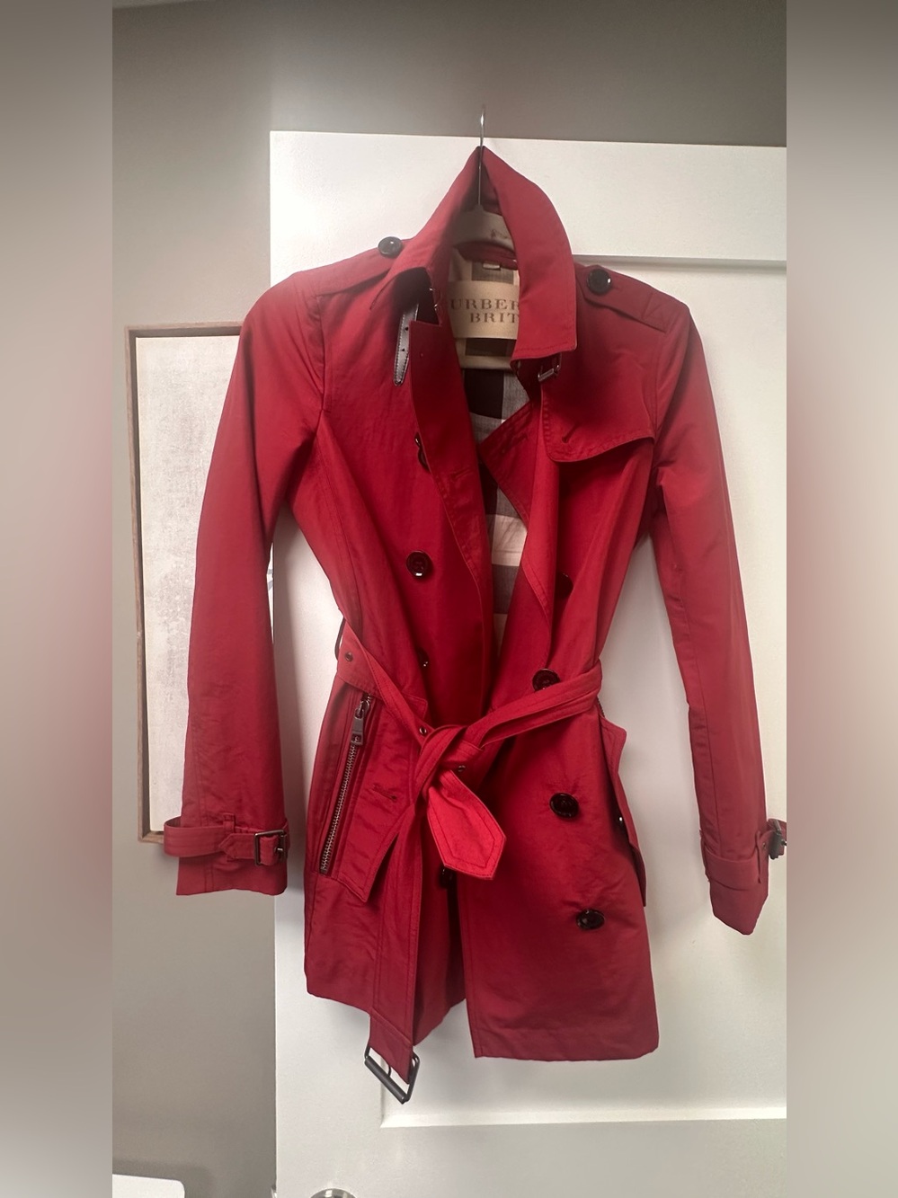 Burberry Red Double-Breasted Trench Coat with Belt